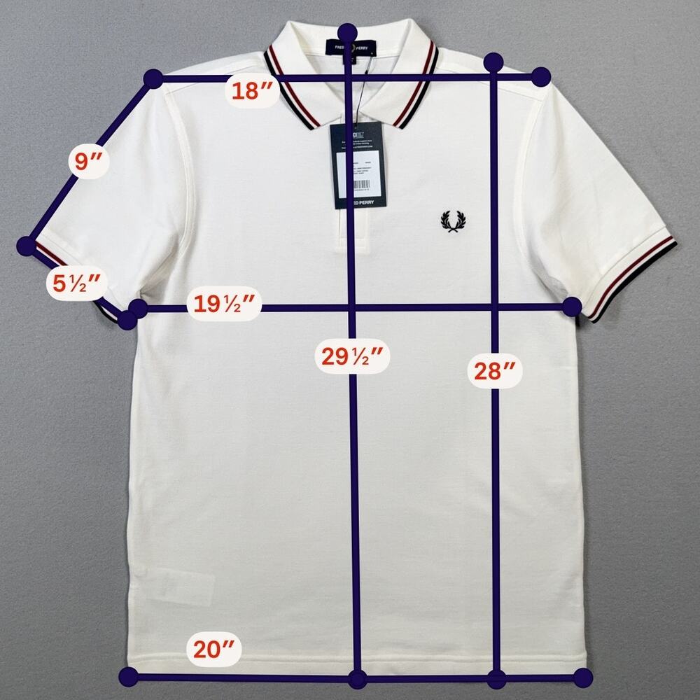 Fred Perry Short Sleeve Slim Fit Twin Tipped Polo Shirt, White Medium $110 - Picture 3 of 9